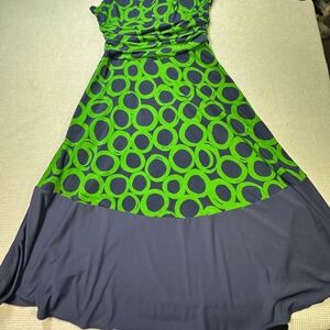 Donna Morgan Women's Dress Size 2 Green &‎ Navy Circle Print Sleeveless